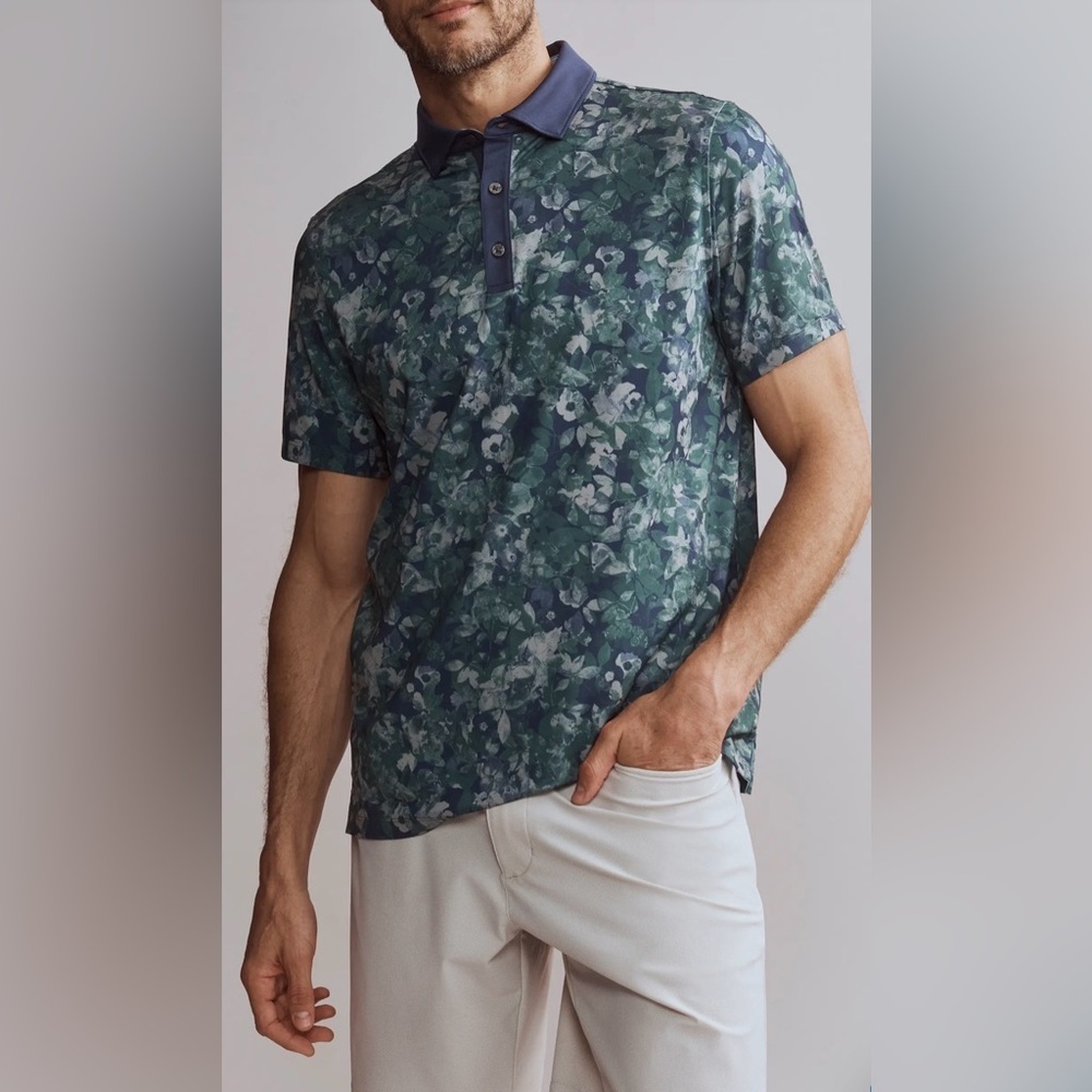 NWOT RHONE Floral Performance Golf Polo Shirt Top Men's XL Green UPF 50+
